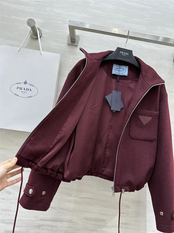 Prada short stand collar wool coat